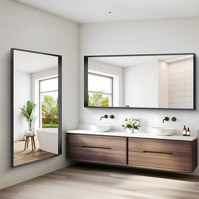 Black Bathroom Mirror, 72x36 Inch Rectangular Deep Frame Mirror, Large Wall - Image 7