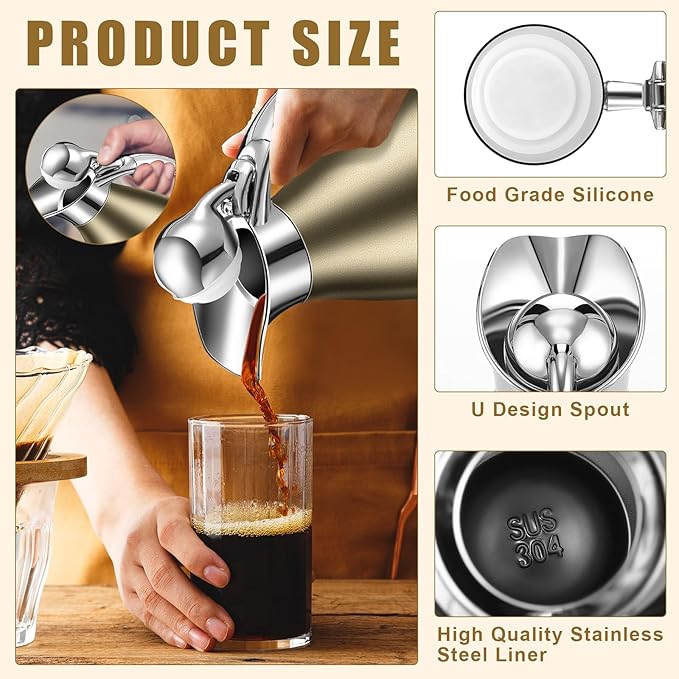 Uiifan 2 Pcs 68 oz Thermal Coffee Carafe Insulated Stainless Steel Coffee Carafe - Image 4