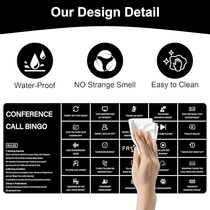 Baziabbo Office Desk Mat, Conference Call Bingo Mouse Pad - Image 3