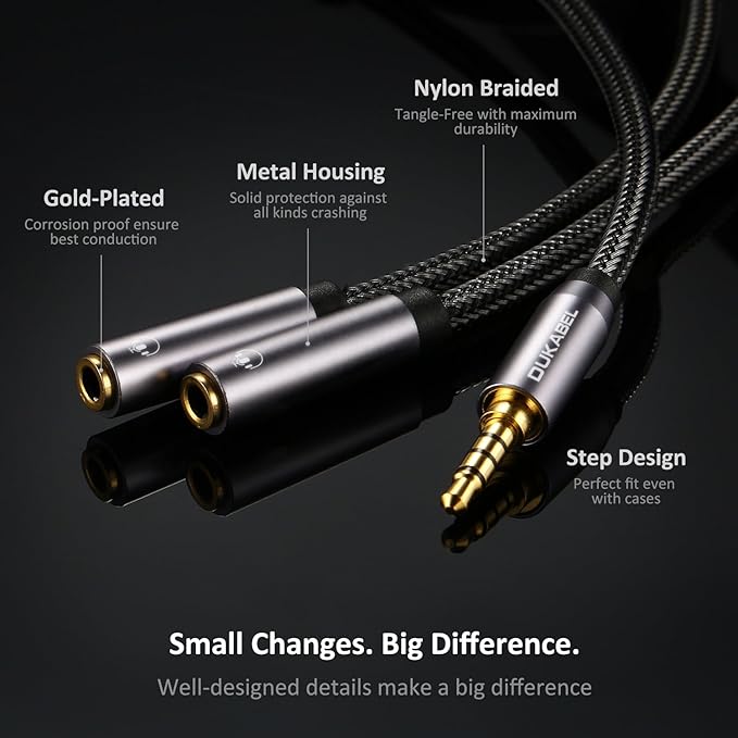 DUKABEL Long Headphone Splitter Shielded 4-Pole TRRS 3.5 Y Splitter Cable 2-Way - Image 5