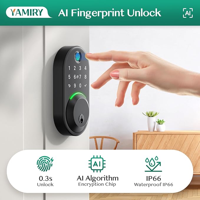 Smart Deadbolt Door Lock with Keypad:Yamiry Fingerprint Keyless Entry Deadbolt - Image 3