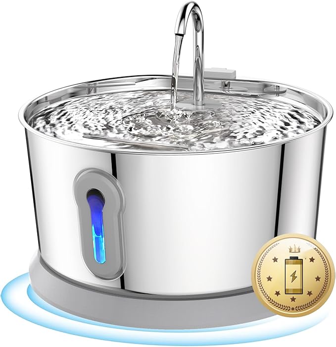 Battery Operated Cat Water Fountain Wireless, 4L/135oz Stainless Steel Pet by HAJXM