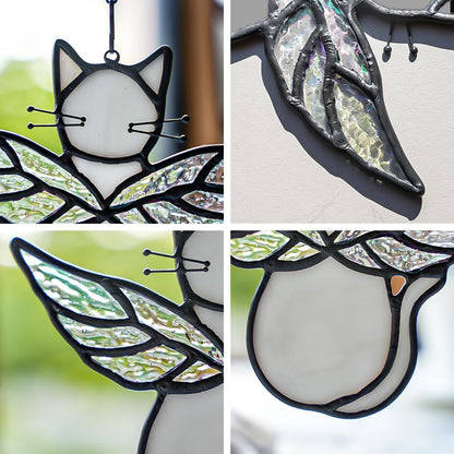 Gray Cat Gifts for Cat Lovers Stained Glass Suncatcher for Window | Angel Cat Memorial Gifts Stained Glass Window Hangings,Loss of Cat Memorial Gifts for Women,Mother,Friend, Grandma,Christmas