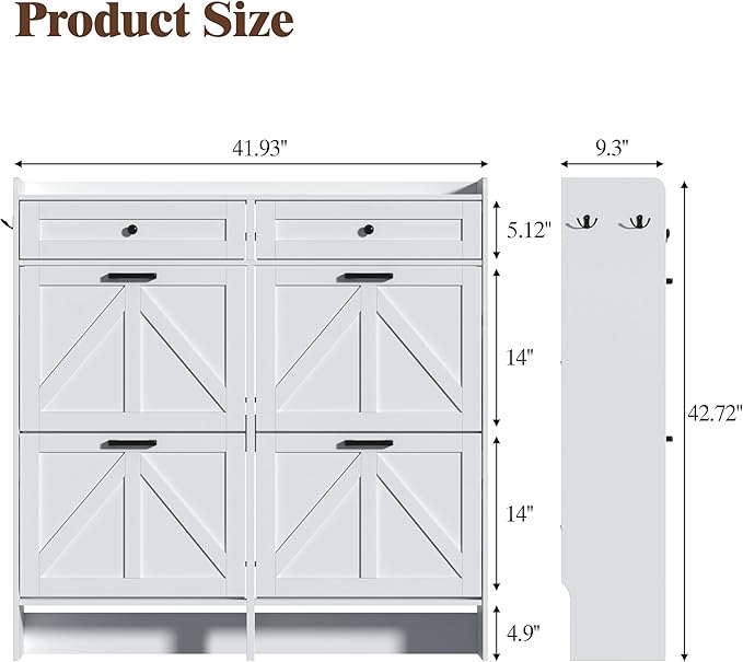 Shoe Cabinet with 4 Flip Drawers & 2 Storage Drawers, Rustic Farmhouse Narrow - Image 2