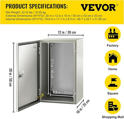 VEVOR NEMA Steel Enclosure, IP66 Waterproof & Dustproof, Outdoor/Indoor - Image 7