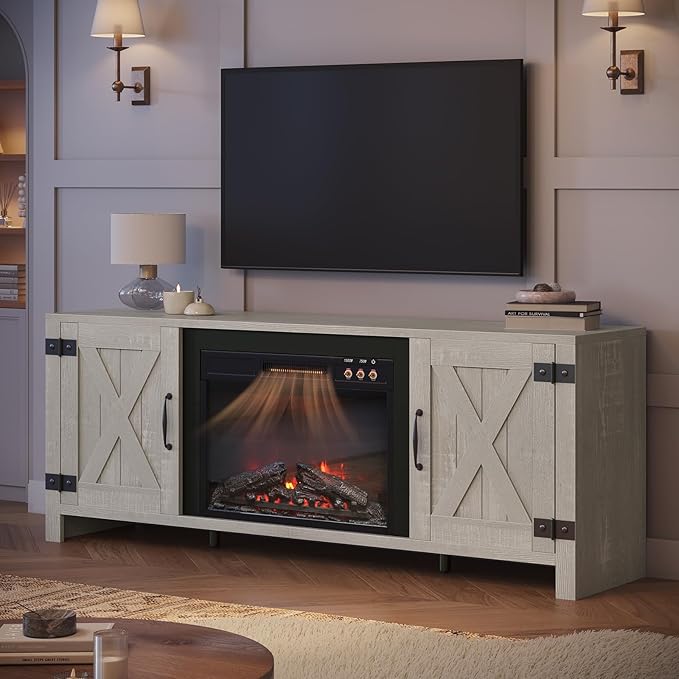 Bestier 63" Fireplace TV Stand for TVs Up to 70", Farmhouse Barn Door - Image 6