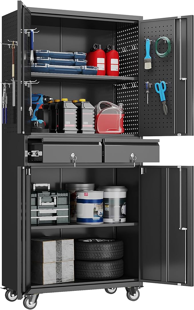 Garage Storage Cabinet with Wheels and Doors, Required Assembly by REEMOON