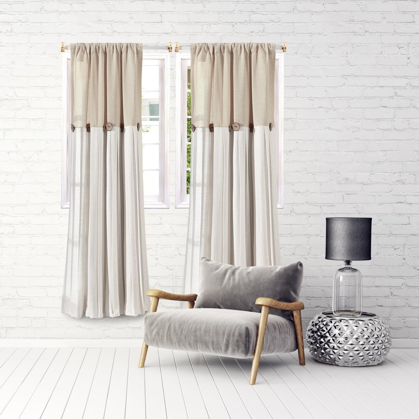 Amazing Drapery Hardware White Swivel Sash Curtain Rods with Brass Ends, Set of 4 (Hardware Included) - Adjustable Length 21-38 Inches, Easy to Install Metal Rods for Doors, Windows, and Sidelights