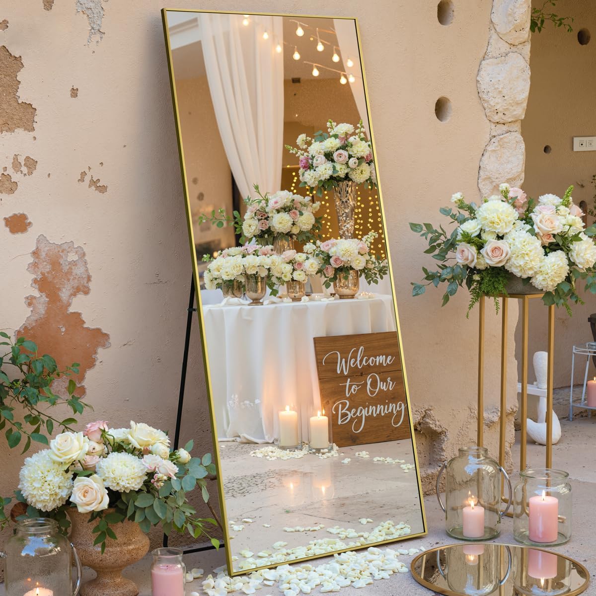 Anpark Gold Rectangle Oversized Mirror Full Length with Stand 26" x 71" Large Full Body Dressing Standing Floor Mirror for Bedroom Wall Mounted Mirror for Living Room Home Decor