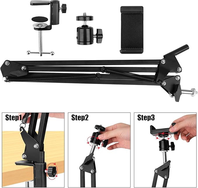 Overhead Video Stand Phone Holder Articulating Arm Phone Mount Table Top - Image 7