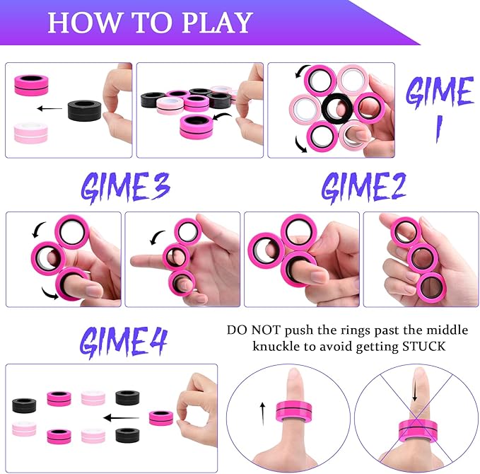 Cevioce 9 PCS Magnetic Ring Fidget Toys Set, ADHD Anxiety Magnetic Finger - Image 5