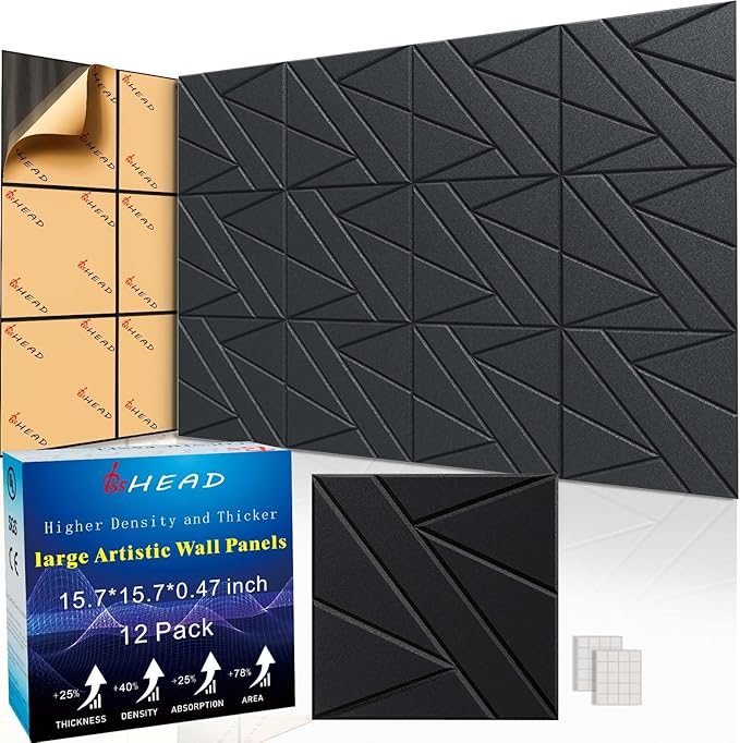 12 Pack Large Self-Adhesive Soundproof Wall Panels, 15.7 x 15.7 x 0.47 in Sound by Staytunedforournewproduct