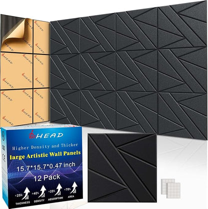 12 Pack Large Self-Adhesive Soundproof Wall Panels, 15.7 x 15.7 x 0.47 in Sound by Staytunedforournewproduct