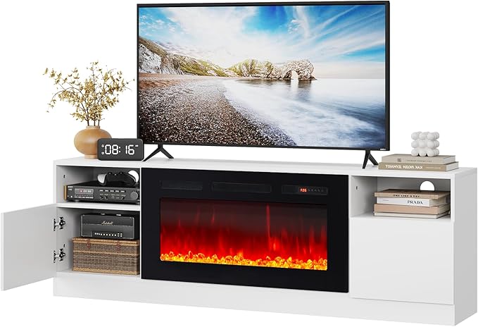 Fireplace TV Stand with Two Hinged Doors - Image 7