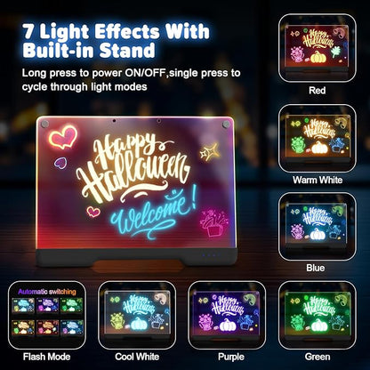16-Inch Rechargeable Doodle Glow LED Note Board, 7-Color Light Modes, Neon Art - Image 4
