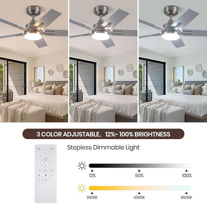 SODSEA Ceiling Fans with Lights, 42 Inch Nickel Ceiling Fan with Light and - Image 4
