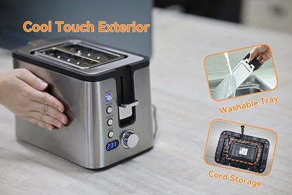 Mecity Toaster 2 Slice Stainless Steel Body, Cancel Functions, Warming Rack - Image 5