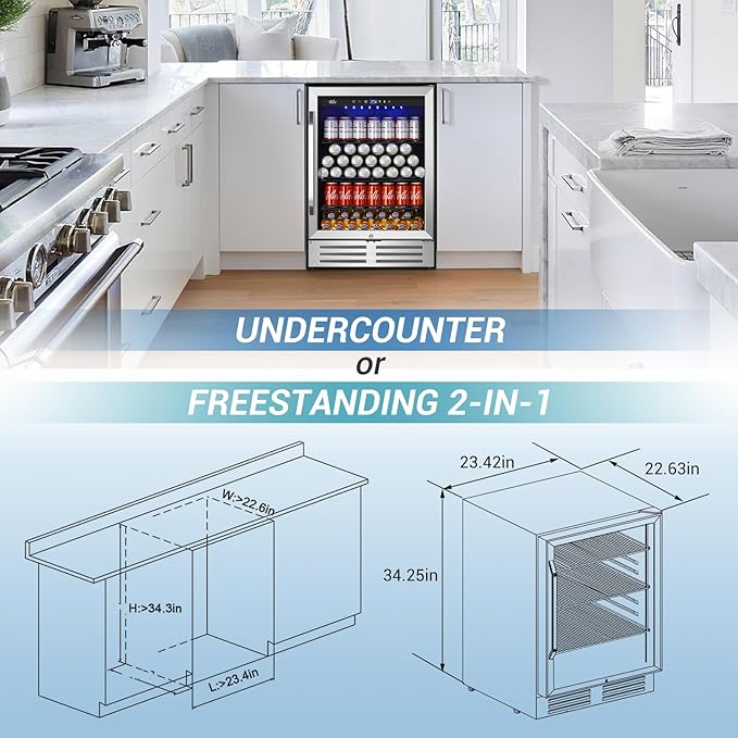 24'' Beverage Refrigerator Cooler, 168 Cans Beverage and Beer Fridge - Image 6