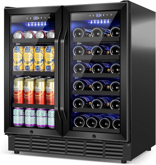 30 Inch Wine and Beverage Refrigerator Black- Dual Zone Beverage Fridge Under by Velivi