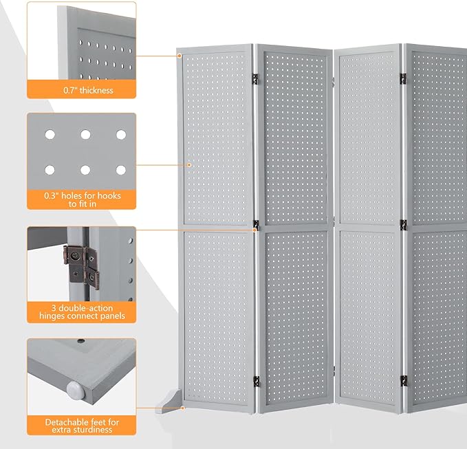 Bonnlo 4/6 Panel Pegboard Freestanding, 5 FT Portable Display Board Organizer - Image 4