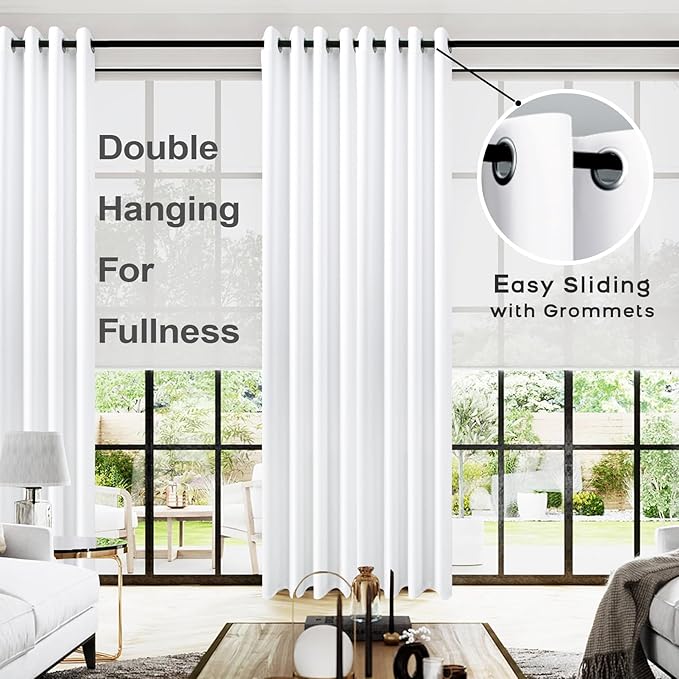 KOUFALL 132 Inch Curtains White Satin Polyester Not Linen Easy Sliding Grommet - Image 2