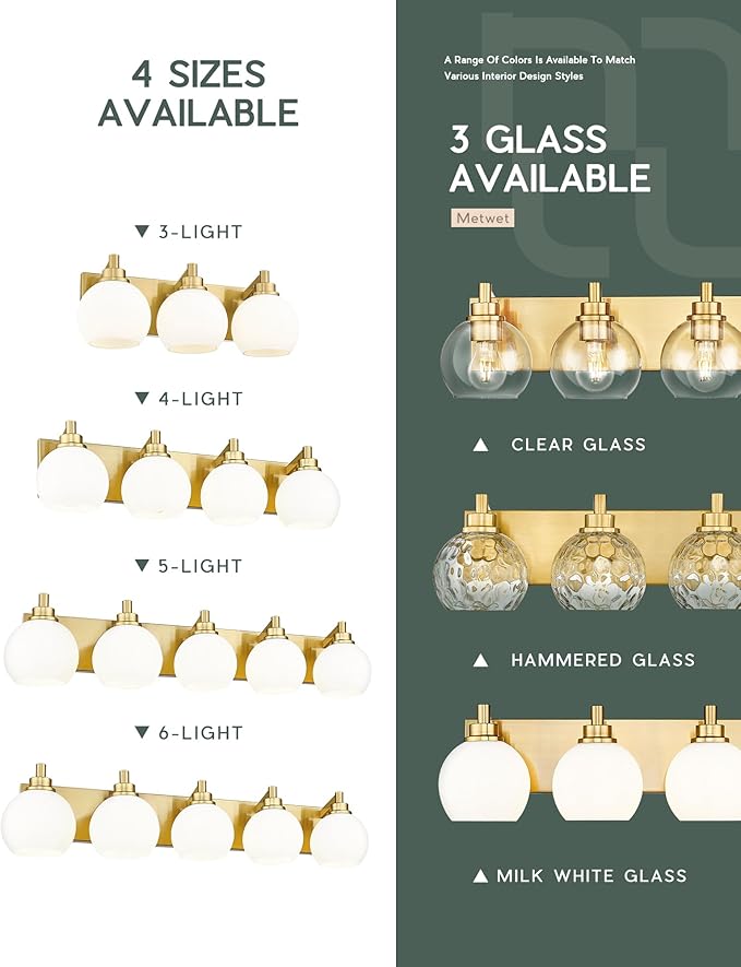 METWET Bathroom Light Fixtures, 5-Light Brushed Gold Bathroom Vanity Lights - Image 8
