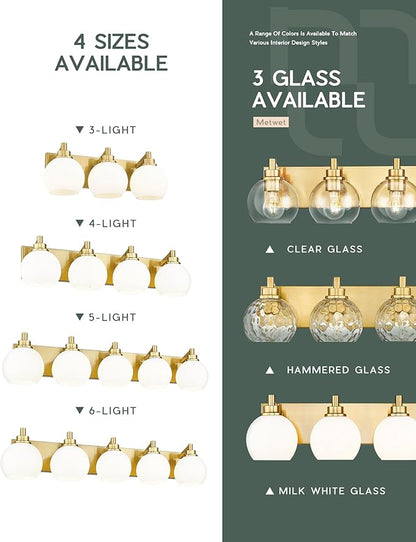 METWET Bathroom Light Fixtures, 6-Light Brushed Gold Bathroom Vanity Lights - Image 7