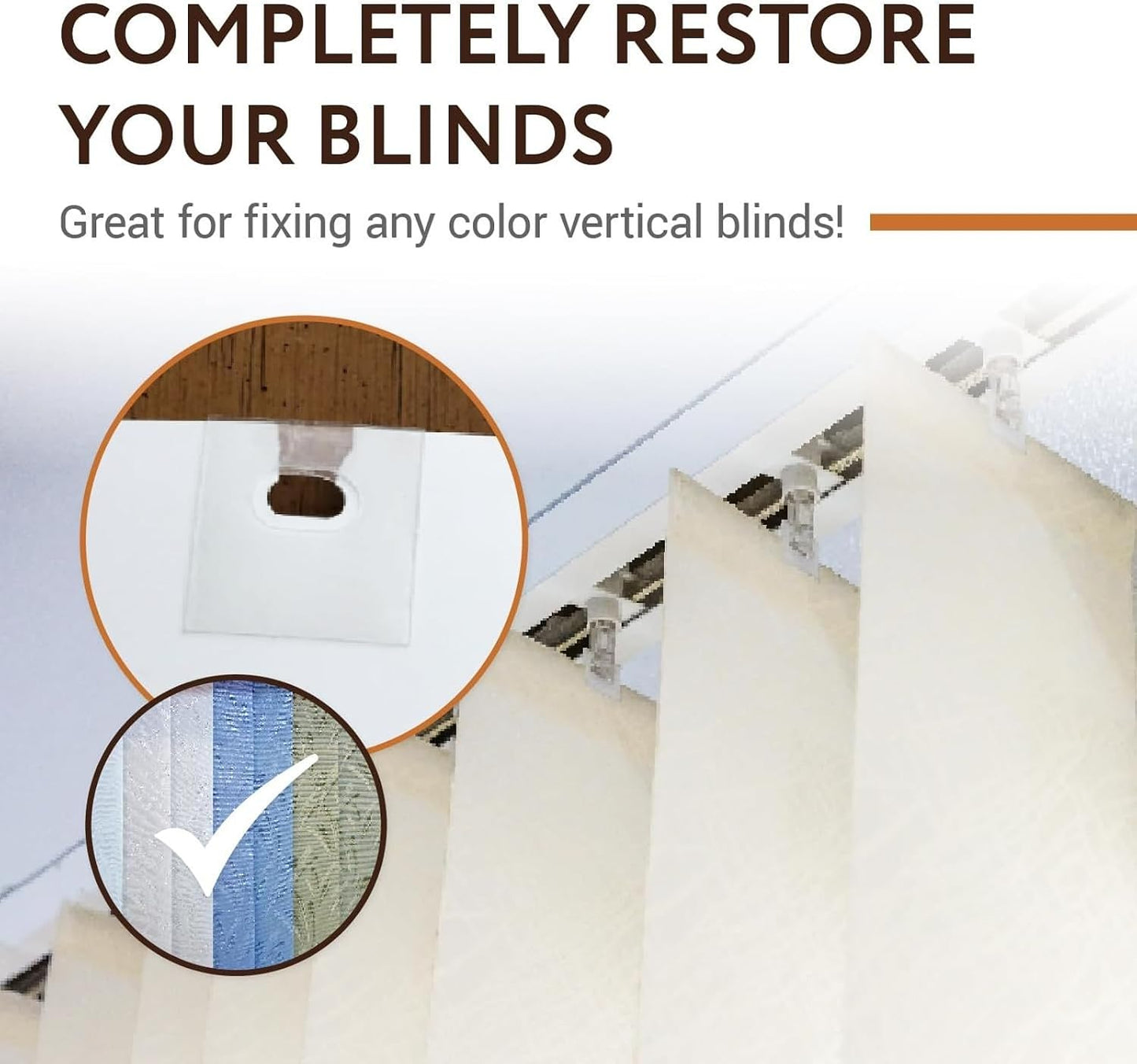 IMPRESA Clear Vertical Blind Repair Tabs - 25 Sets (50 Tabs), 2 Alcohol Wipes Strong Adhesive Peel Stick Bond - Universal Fit for Vertical Slats - Tool-Free Sliding Door Blind Fix