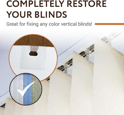 IMPRESA Clear Vertical Blind Repair Tabs - 25 Sets (50 Tabs), 2 Alcohol Wipes Strong Adhesive Peel Stick Bond - Universal Fit for Vertical Slats - Tool-Free Sliding Door Blind Fix