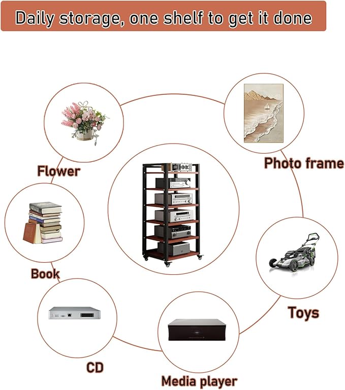 Dernoing 6 Tier Audio Rack Tower, CD Record Player Stereo Receiver AV Equipment - Image 7