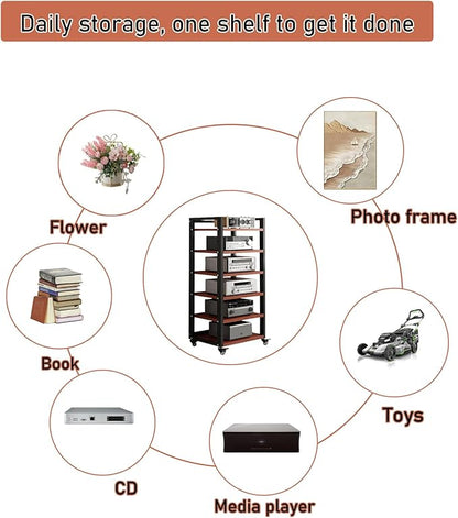 Dernoing 6 Tier Audio Rack Tower, CD Record Player Stereo Receiver AV Equipment - Image 7