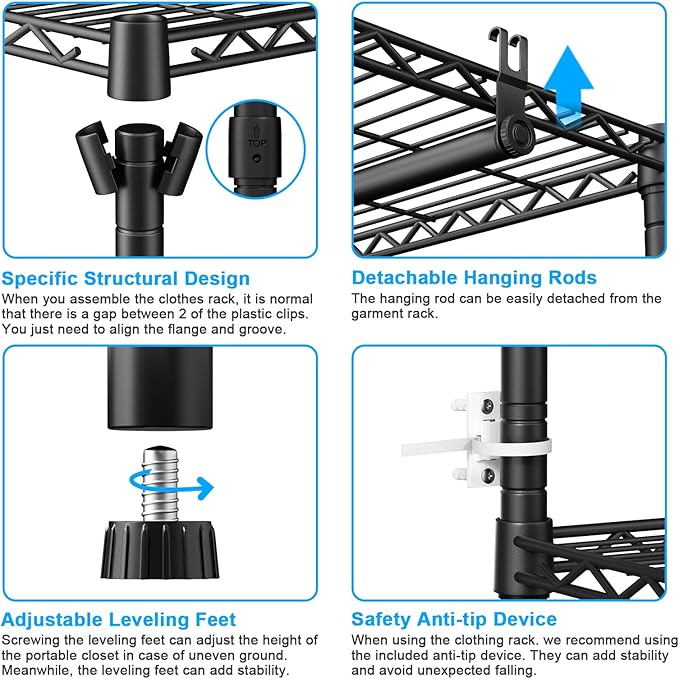 Ulif E10 Clothes Rack（With Stretchable Hanger Rod）Freestanding Clothing Racks - Image 5