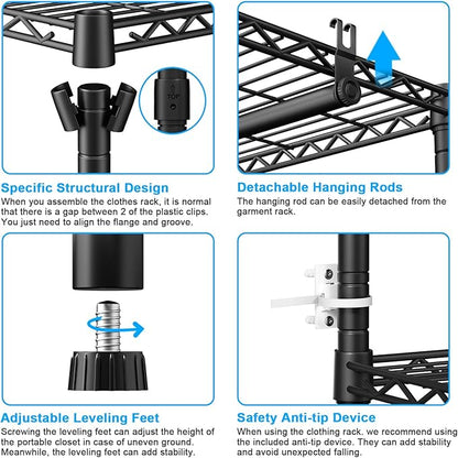 Ulif E10 Clothes Rack（With Stretchable Hanger Rod）Freestanding Clothing Racks - Image 5