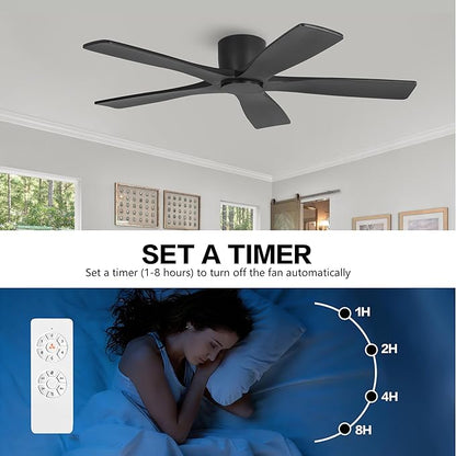 WINGBO 54" Flush Mount DC Ceiling Fans Without Lights, 5 Carved Solid Wood - Image 8