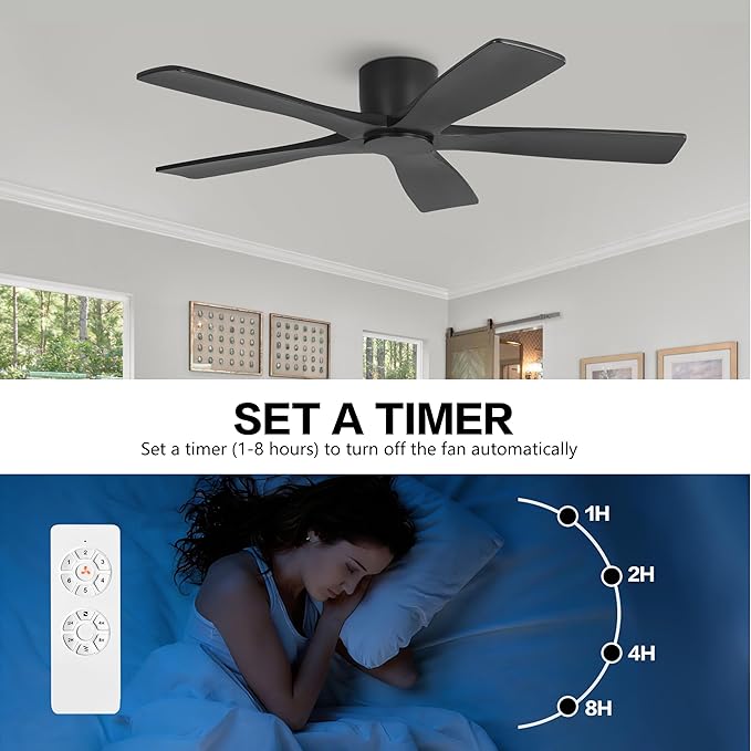 WINGBO 48" Flush Mount DC Ceiling Fans Without Lights, 5 Carved Solid Wood - Image 8