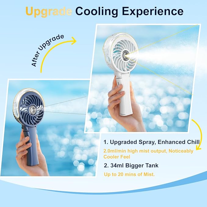 HandFan Upgraded Portable Misting Fan, Handheld Spray Water Mister Fan - Image 2