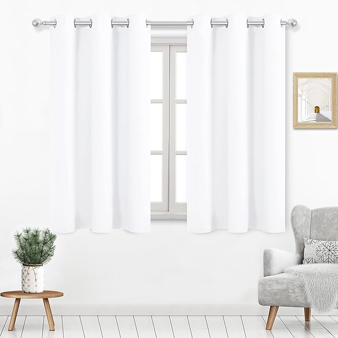 DWCN Pure White Window Curtain Panels 38x45 inches Long, by DWCN