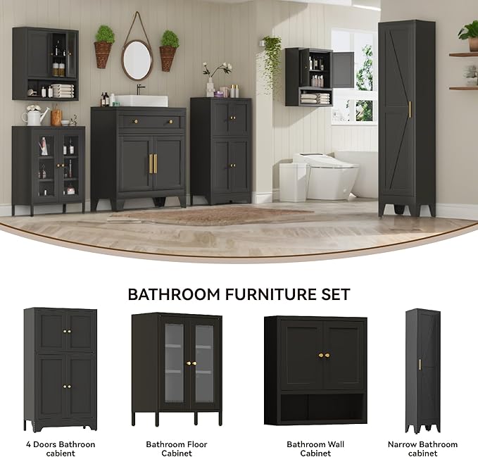 Narrow Metal Cabinet with 4 Adjustable Shelves and Barn Doors, Tall Bathroom - Image 6