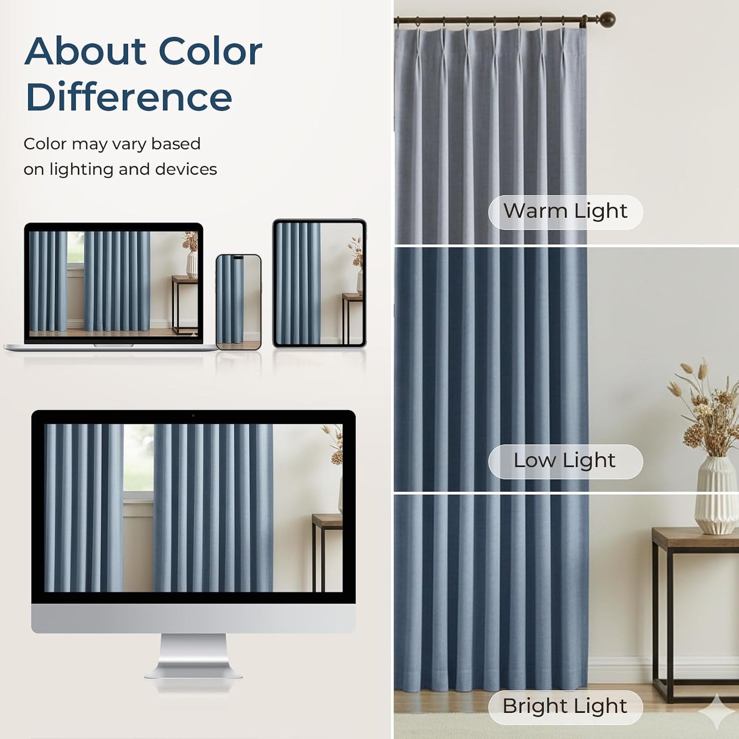Pinch Pleated Curtains 100% polyester Curtains 102 Inches Long for Bedroom Living Room, Natural Memory Trained Thermal Insulated Room Darkening Window Pleat Drapes with Hooks, 2 Panels