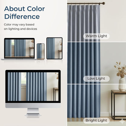 Pinch Pleated Curtains 100% polyester Curtains 102 Inches Long for Bedroom Living Room, Natural Memory Trained Thermal Insulated Room Darkening Window Pleat Drapes with Hooks, 2 Panels