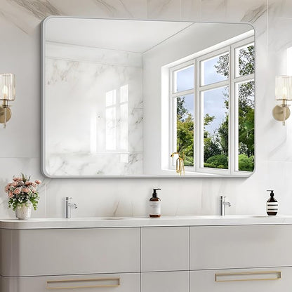48x36 Inch Silver Bathroom Mirror, Large Rectangular Vanity Mirror, Metal by WelcometoCIVENO