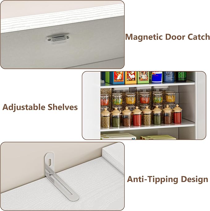 Pantry Organizers and Storage Cabinet, 70” Barn Door White Kitchen Cabinet - Image 5
