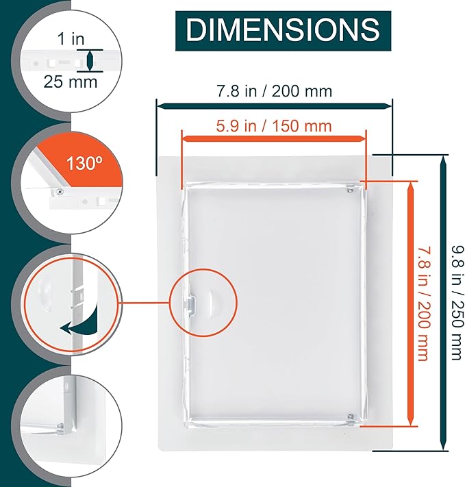 6" x 8" White Metal Access Door. Plumbing, Electricity, Alarm Wall Access Panel - Image 2