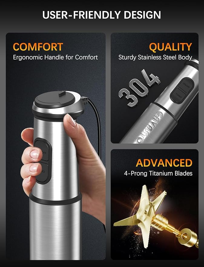 Immersion Blender Handheld GAVASTO Hand Blender, 20 Speeds and Turbo Mode Hand - Image 6