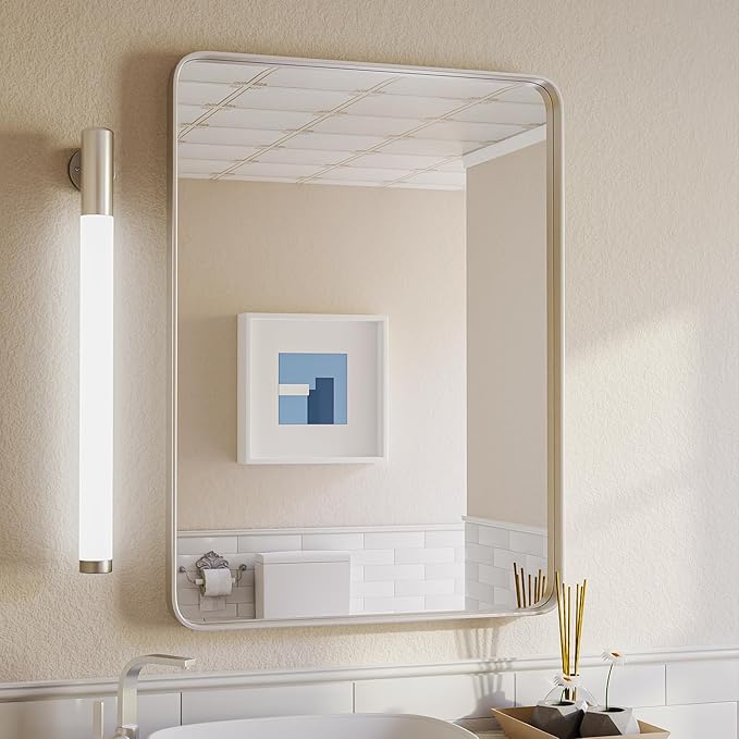 ISKM Silver Mirror for Wall, 22 x 30 Inch Rectangle Metal Frame Bathroom Mirror by ISKM-IStillKeepMovin