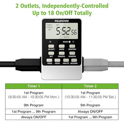 Outlet Timer, NEARPOW Dual Digital Light Timer - Image 2