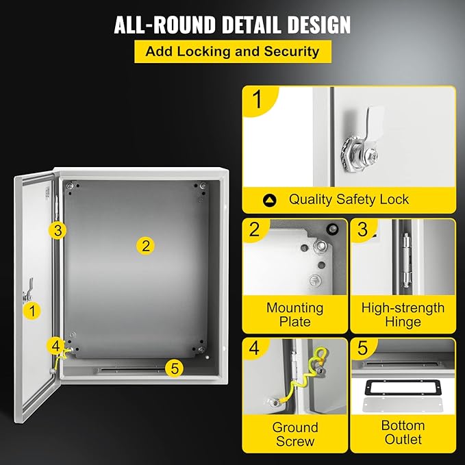 VEVOR NEMA Steel Enclosure, IP66 Waterproof & Dustproof, Outdoor/Indoor - Image 5