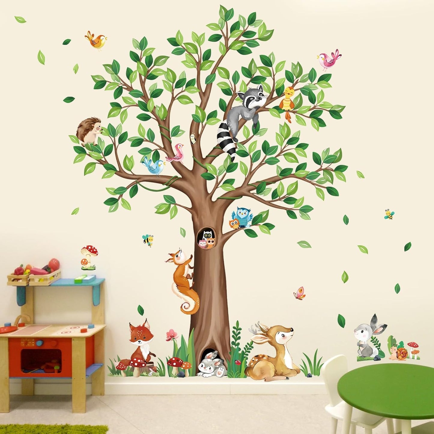 decalmile Woodland Animals Tree Bear Fox Deer Wall Decals Stickers (XL)