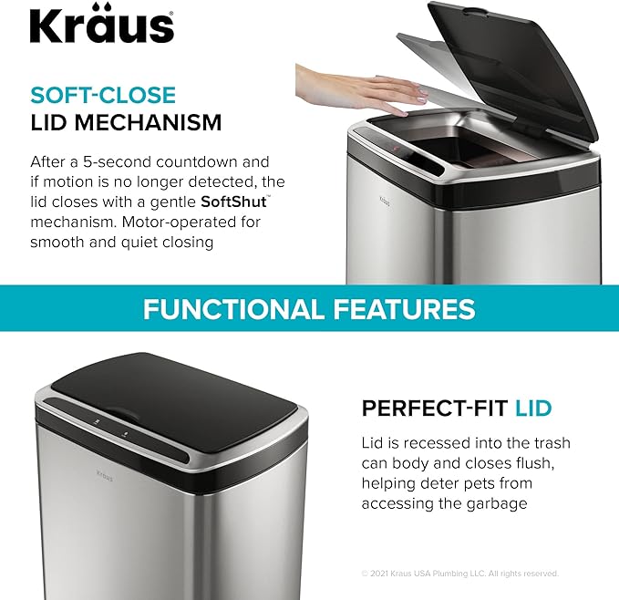 Kraus GarbagePro Rectangular 13 Gallon Hands-Free Motion Sensor Trash Can - Image 5