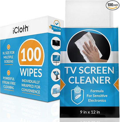 iCloth XL Screen Cleaning Wipes, Lint-Free and Streak-Free, Fast-Drying